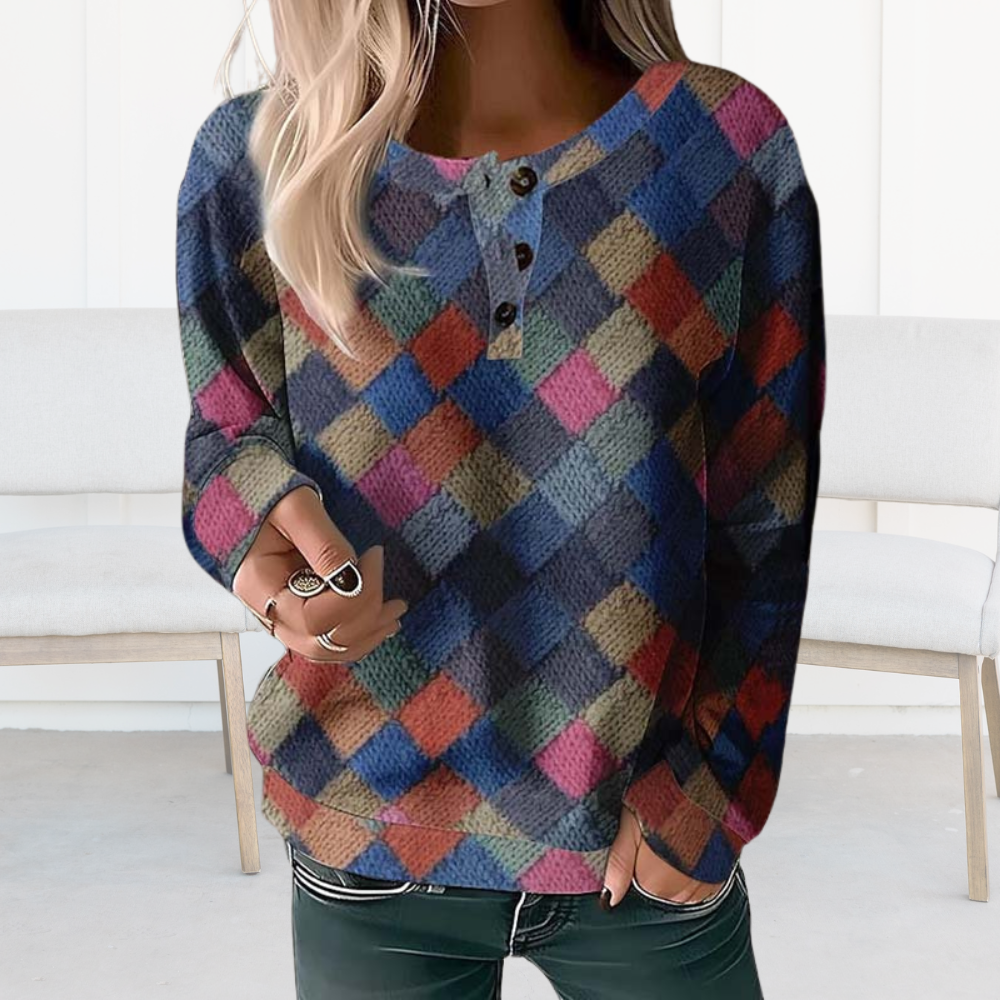 Dina - Vintage farverig plaid sweater